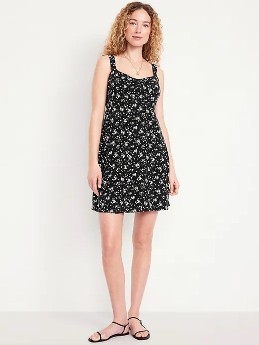 Old Navy Black Dress with Yellow and Cream Floral Dot Print